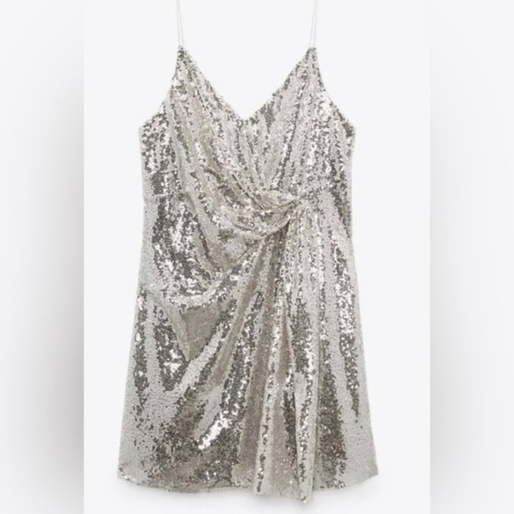 Zara Knotted Sequin Mini Party Dress